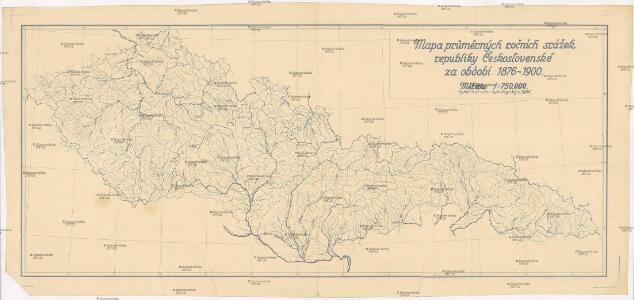 Mapa průměrných ročních srážek republiky Československé za období 1876-1900