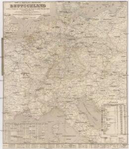 Post- und Eisenbahn-Reisekarte, Deutschland Holland, Belgien, die Schweiz, Italien bis Neapel, der größte Theil von Frankreich, Ungarn, Polen etc
