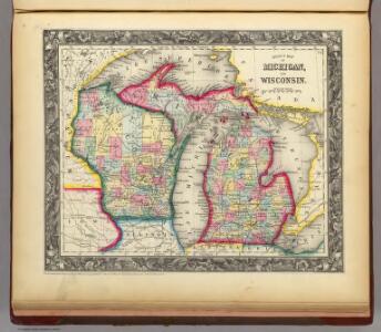 County Map Of Michigan, And Wisconsin.