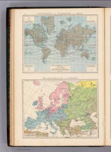 Isothermen- u. Windkarte; Religionskarte v. Europa.