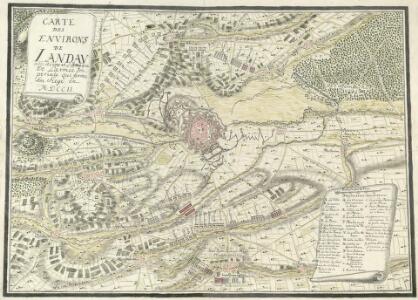 Carte des Environs de Landav avec le Camp et l'Attaque De L'Arméé Imperiale qui forme sou Siege en MDCCII