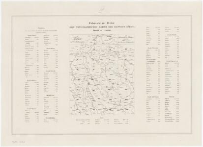 Topographische Karte des Kantons Zürich (Wild-Karte): Blatt IV: Übersicht der Blätter mit den Flächenräumen der Bezirke und Kirchgemeinden