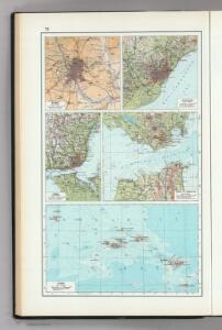 72.  Madrid, Barselona (Barcelona), Lisbon, Strait of Gibraltar, Azores.  The World Atlas.