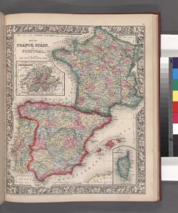 Map of France, Spain, and Portugal; Switzerland in cantons [inset]; Island of Corsica [inset].