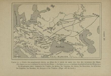 Carte des peuplements slaves, au début du 5e siècle de notre ère, lors des invasions des Huns