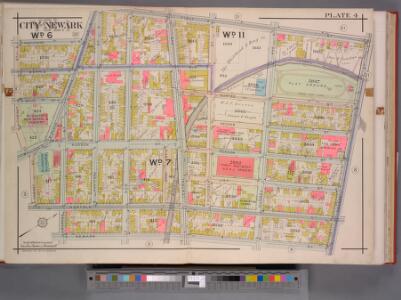 Newark, V. 1, Double Page Plate No. 4 [Map bounded by 1st St., Orange St., Newark St., Cabinet St.] / by J.M. Lathrop and L.J.G. Ogden ; assisted by E. Robinson and G.M. Monroe.