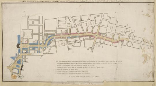 Plan, presented to the House of Commons, of a street proposed from Charing Cross to Portland Place, leading to the Crown Estate in Mary-le-Bone Park.