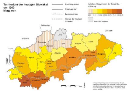 Territorium der heutigen Slowakei um 1900. Magyaren