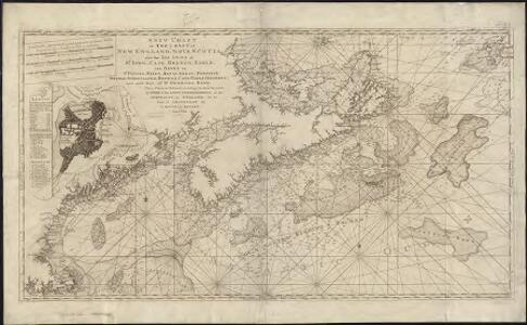 A new chart of the coast of New England, Nova Scotia, and the islands of St. Iohn, Cape Breton, Sable, the banks of St. Peters, Mizen, Banquereau, Porpoise, Middle, Sable Island, Browns, Cape Sable, Iefferys, and with part of St. Georges Bank