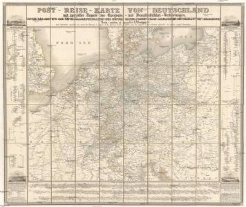 Post-Reise-Karte von Deutschland mit spezieller Angabe der Eisenbahn- und Dampschiffahrt- Verbindungen