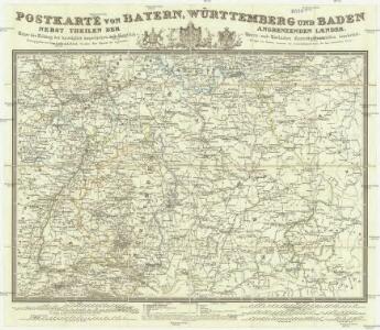 Postkarte von Bayern, Würtemberg und Baden nebst Theilen der angrenzenden Laender